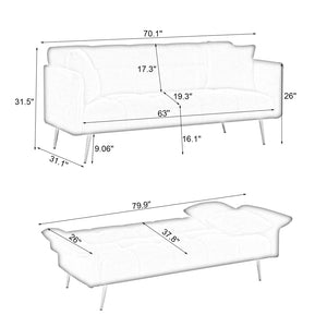 Convertible Sofa Bed with Adjustable Arms & Backrest - Modern Love Seat Design