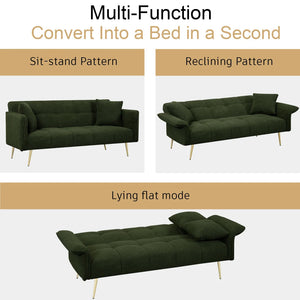 Convertible Sofa Bed with Adjustable Arms & Backrest - Modern Love Seat Design