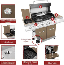 Load image into Gallery viewer, 5-Burner BBQ Cabinet Style Propane Gas Grill - Rotisserie, Sear &amp; Side Burner Kit