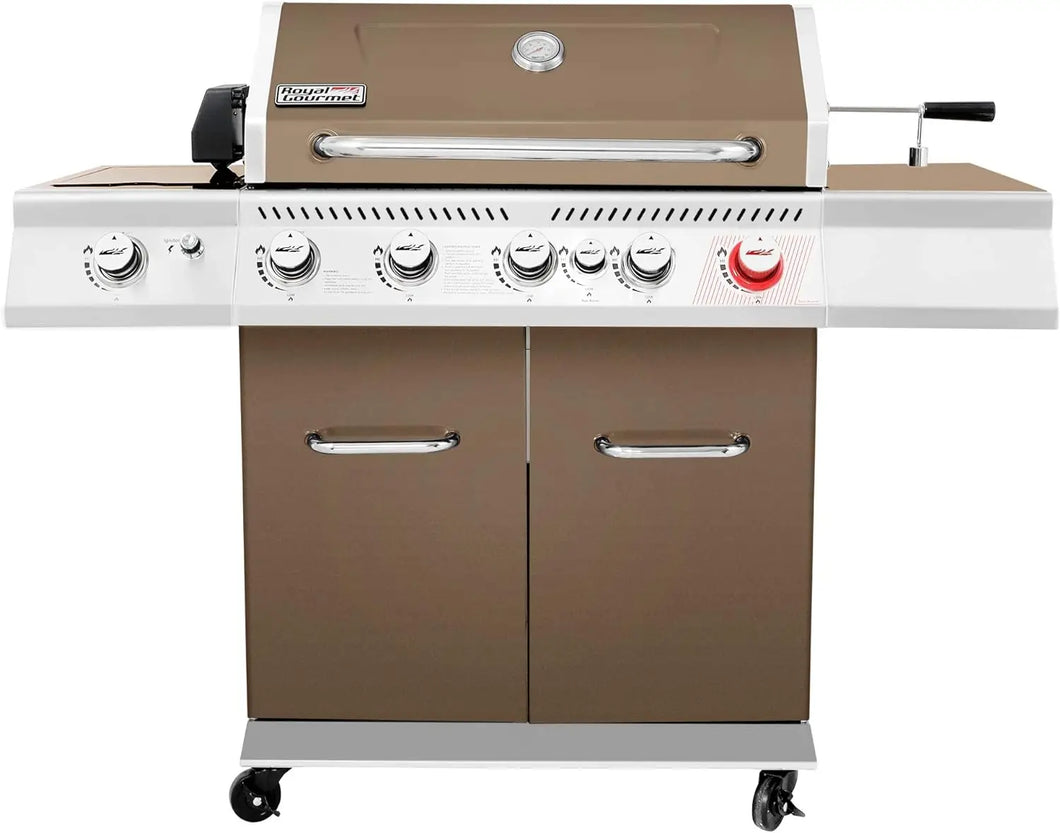 5-Burner BBQ Cabinet Style Propane Gas Grill - Rotisserie, Sear & Side Burner Kit