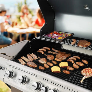 5-Burner BBQ Cabinet Style Propane Gas Grill - Rotisserie, Sear & Side Burner Kit