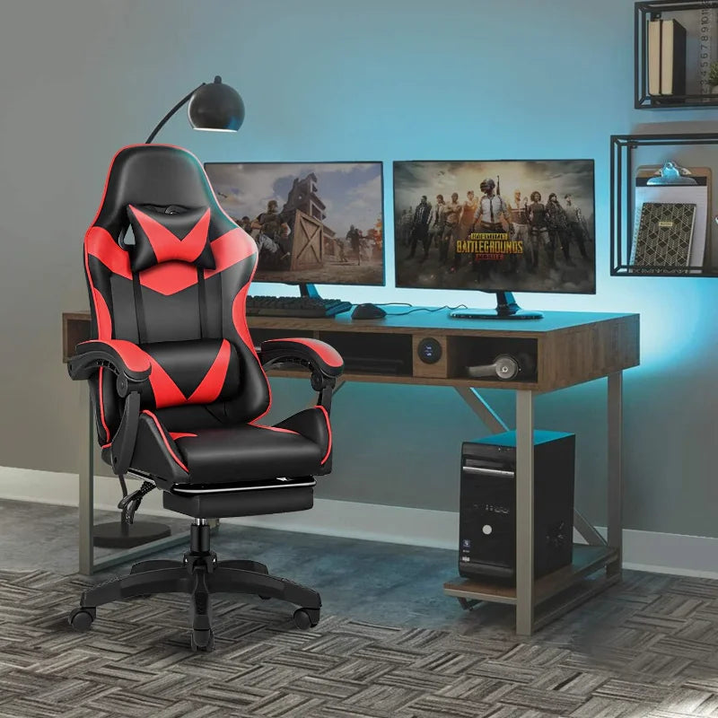 Red/Black Ergonomic Gaming Chair, Backrest & Height Adjustable Reclining Office