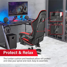 Load image into Gallery viewer, Red/Black Ergonomic Gaming Chair, Backrest &amp; Height Adjustable Reclining Office