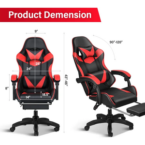 Red/Black Ergonomic Gaming Chair, Backrest & Height Adjustable Reclining Office