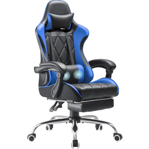 Computer Gaming Chair w/ Footrest: Massage Lumbar Support, Ergonomic, 360° Swivel