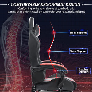 Ergonomic Gaming Chair with Massage, LED RGB Lights, Armrest Support - Red and Black