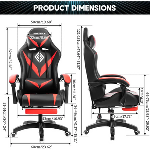 Ergonomic Gaming Chair with Massage, LED RGB Lights, Armrest Support - Red and Black