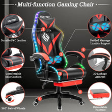 Load image into Gallery viewer, Ergonomic Gaming Chair with Massage, LED RGB Lights, Armrest Support - Red and Black