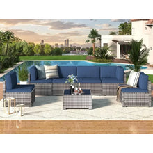 Load image into Gallery viewer, 5-Piece Rattan Wicker Outdoor Sectional Furniture Set - Cushions, Tea Table