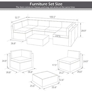 5-Piece Rattan Wicker Outdoor Sectional Furniture Set - Cushions, Tea Table