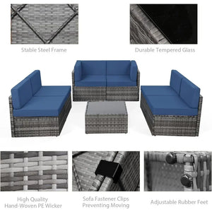 5-Piece Rattan Wicker Outdoor Sectional Furniture Set - Cushions, Tea Table