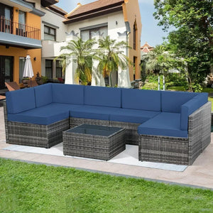 5-Piece Rattan Wicker Outdoor Sectional Furniture Set - Cushions, Tea Table