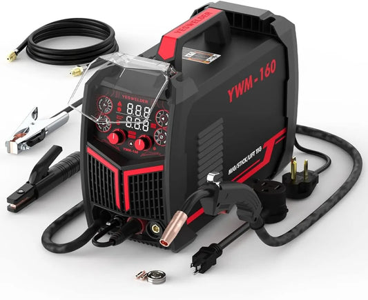 Multifunction 160A Welder - Flux Cored/MIG, Lift TIG, Stick, Synergic Control 110/220V