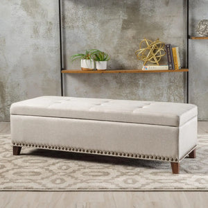 Upholstered Storage Ottoman in Beige - Stylish Functional Piece for Home