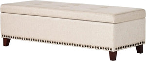 Upholstered Storage Ottoman in Beige - Stylish Functional Piece for Home