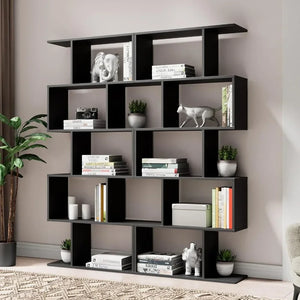 Cozy Castle 62" Tall Geometric Bookcase Set - 5-Tier Wood Display Shelves