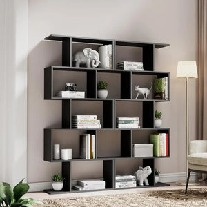 Cozy Castle 62" Tall Geometric Bookcase Set - 5-Tier Wood Display Shelves