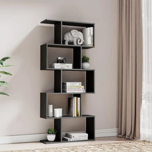 Cozy Castle 62" Tall Geometric Bookcase Set - 5-Tier Wood Display Shelves