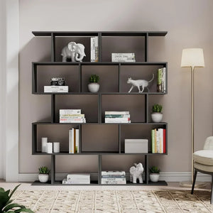 Cozy Castle 62" Tall Geometric Bookcase Set - 5-Tier Wood Display Shelves