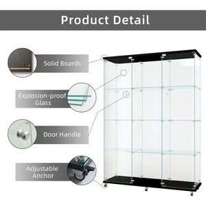 Tall 12-Shelf Glass Display Cabinet | Extra Large 3-Column Locking Showcase