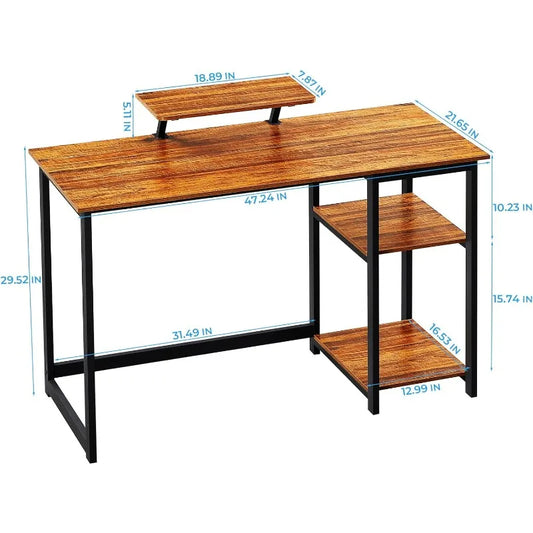 Home Office Desk 47": Computer Desk w/ Monitor Stand, Reversible Storage Shelves