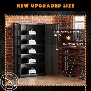 Heavy Duty 72" Locking Metal Garage Cabinet, 4 Adjustable Shelves, 2 Doors & Lock