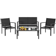 Load image into Gallery viewer, Outdoor Patio Conversation Set, 4 Pieces: Sofa, Chairs, Glass Coffee Table