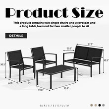 Load image into Gallery viewer, Outdoor Patio Conversation Set, 4 Pieces: Sofa, Chairs, Glass Coffee Table