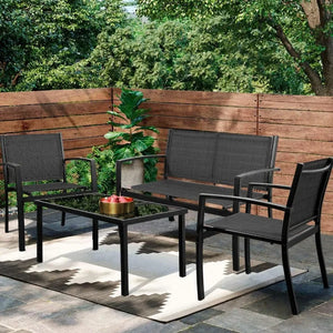 Outdoor Patio Conversation Set, 4 Pieces: Sofa, Chairs, Glass Coffee Table