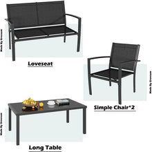 Load image into Gallery viewer, Outdoor Patio Conversation Set, 4 Pieces: Sofa, Chairs, Glass Coffee Table