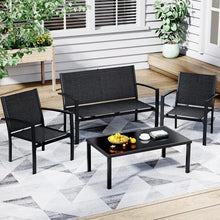 Load image into Gallery viewer, Outdoor Patio Conversation Set, 4 Pieces: Sofa, Chairs, Glass Coffee Table