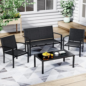 Outdoor Patio Conversation Set, 4 Pieces: Sofa, Chairs, Glass Coffee Table