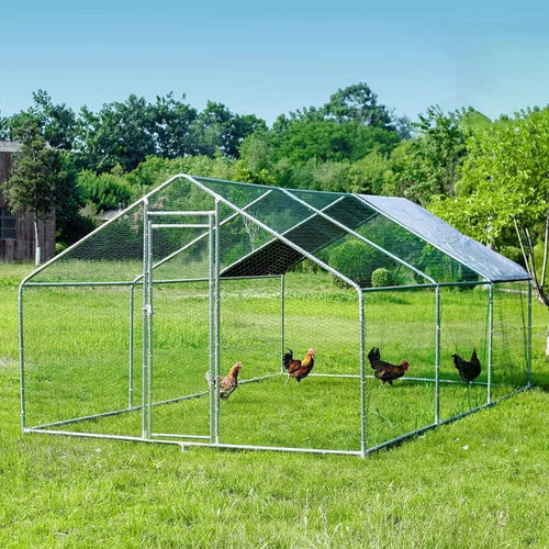 10-Hen Capacity Metal Chicken Coop: Extra Large Walk-In Poultry House with Outdoor Run