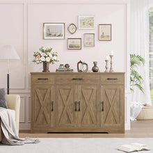 Load image into Gallery viewer, Large 55&quot; Buffet Storage Cabinet, 4 Doors &amp; Shelves, Modern Farmhouse Sideboard