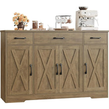 Load image into Gallery viewer, Large 55&quot; Buffet Storage Cabinet, 4 Doors &amp; Shelves, Modern Farmhouse Sideboard