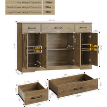 Load image into Gallery viewer, Large 55&quot; Buffet Storage Cabinet, 4 Doors &amp; Shelves, Modern Farmhouse Sideboard