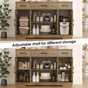 Large 55" Buffet Storage Cabinet, 4 Doors & Shelves, Modern Farmhouse Sideboard