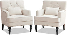 Load image into Gallery viewer, Fabric Sofa Chairs, Set of 2 Upholstered Button Armchairs w/ Lumbar Pillow