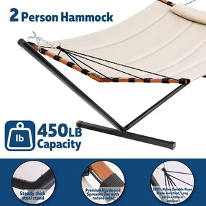 Large Camping Hammock w/ Stand - 55" x 79", Hardwood Bar, Nylon Rope