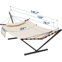 Load image into Gallery viewer, Large Camping Hammock w/ Stand - 55&quot; x 79&quot;, Hardwood Bar, Nylon Rope