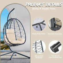 Load image into Gallery viewer, Black Wicker Rattan Hanging Egg Chair w/Stand - Indoor Outdoor Patio Swing