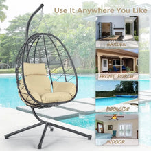 Load image into Gallery viewer, Black Wicker Rattan Hanging Egg Chair w/Stand - Indoor Outdoor Patio Swing