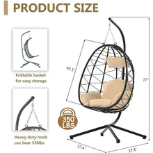 Load image into Gallery viewer, Black Wicker Rattan Hanging Egg Chair w/Stand - Indoor Outdoor Patio Swing