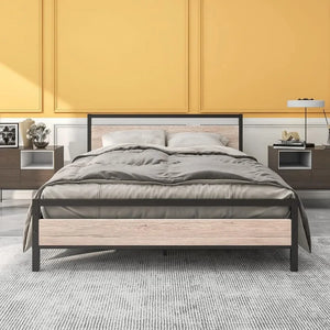 Queen Bed Frame with Wood Headboard - Heavy Duty Platform, No Box Spring