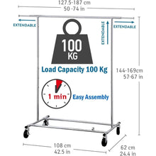 Load image into Gallery viewer, Tall 5ft Wardrobe Closet Organizer | 4-Level Hanging Rack, Wheels, Easy Assembly