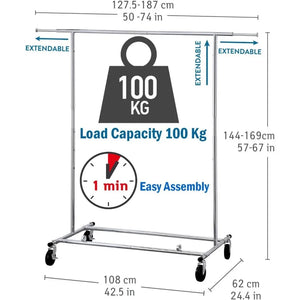 Tall 5ft Wardrobe Closet Organizer | 4-Level Hanging Rack, Wheels, Easy Assembly