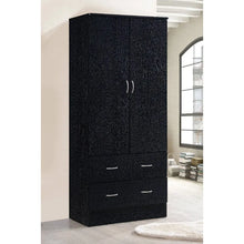 Load image into Gallery viewer, 2-Door Armoire with Clothing Rod and Drawers - Black Wardrobe Organizer