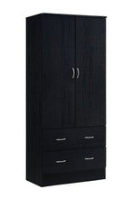 Load image into Gallery viewer, 2-Door Armoire with Clothing Rod and Drawers - Black Wardrobe Organizer