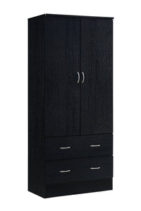 2-Door Armoire with Clothing Rod and Drawers - Black Wardrobe Organizer