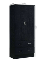 Load image into Gallery viewer, 2-Door Armoire with Clothing Rod and Drawers - Black Wardrobe Organizer